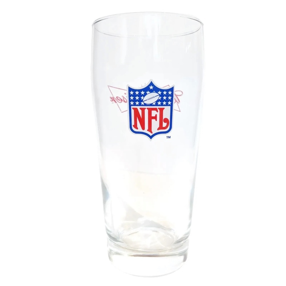 Budweiser Brewery NFL Beer Glass Pint Football Blue Red Logo Barware Fathers Day